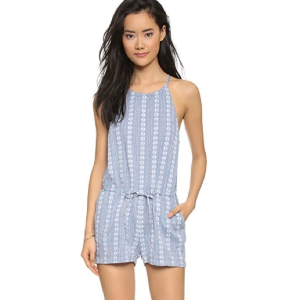 Madewell Seaglow Romper | Chambray Floral Embroidered Romper